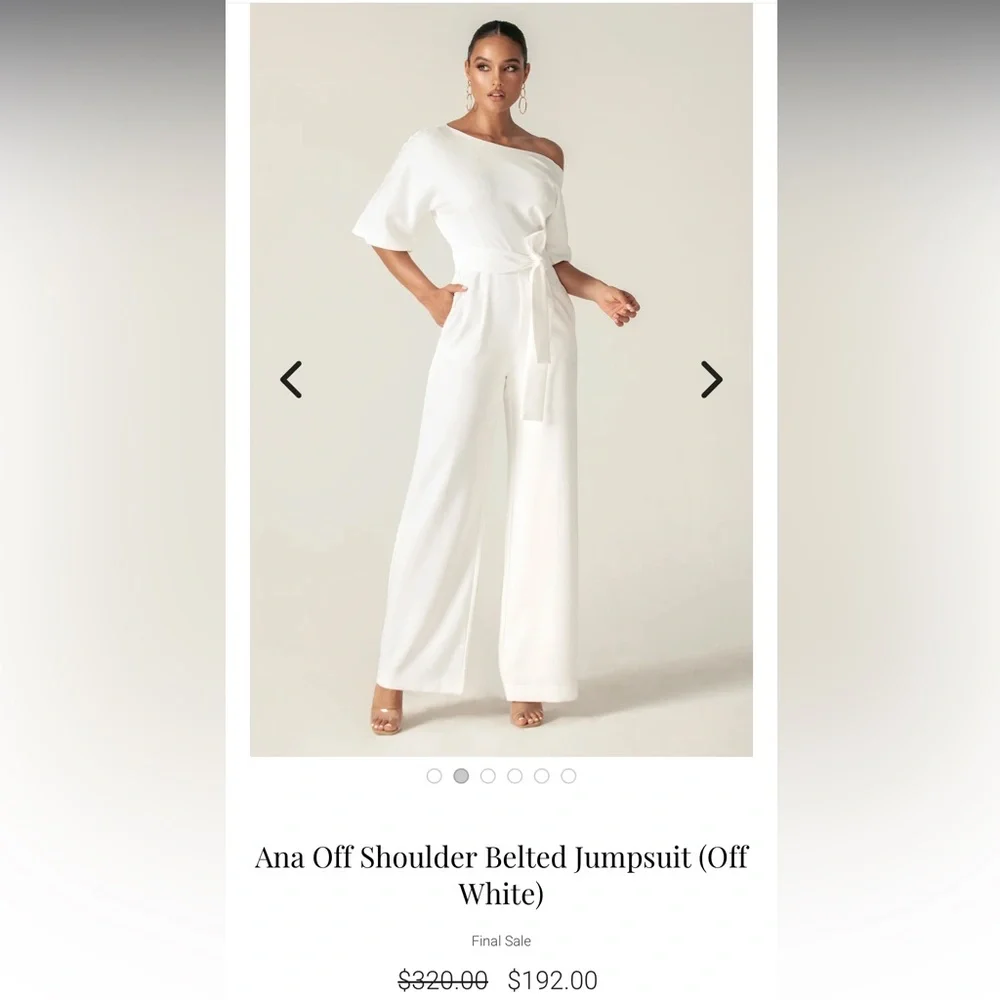 Ana Off-Shoulder Belted Jumpsuit in White - Picture 1 of 15